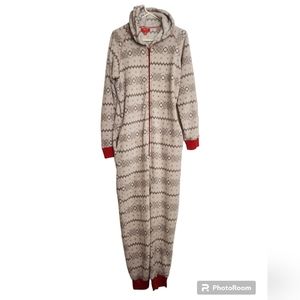 MACY'S Family PJs Gray Hooded Pajamas Holiday Snowflake Print Christmas Med